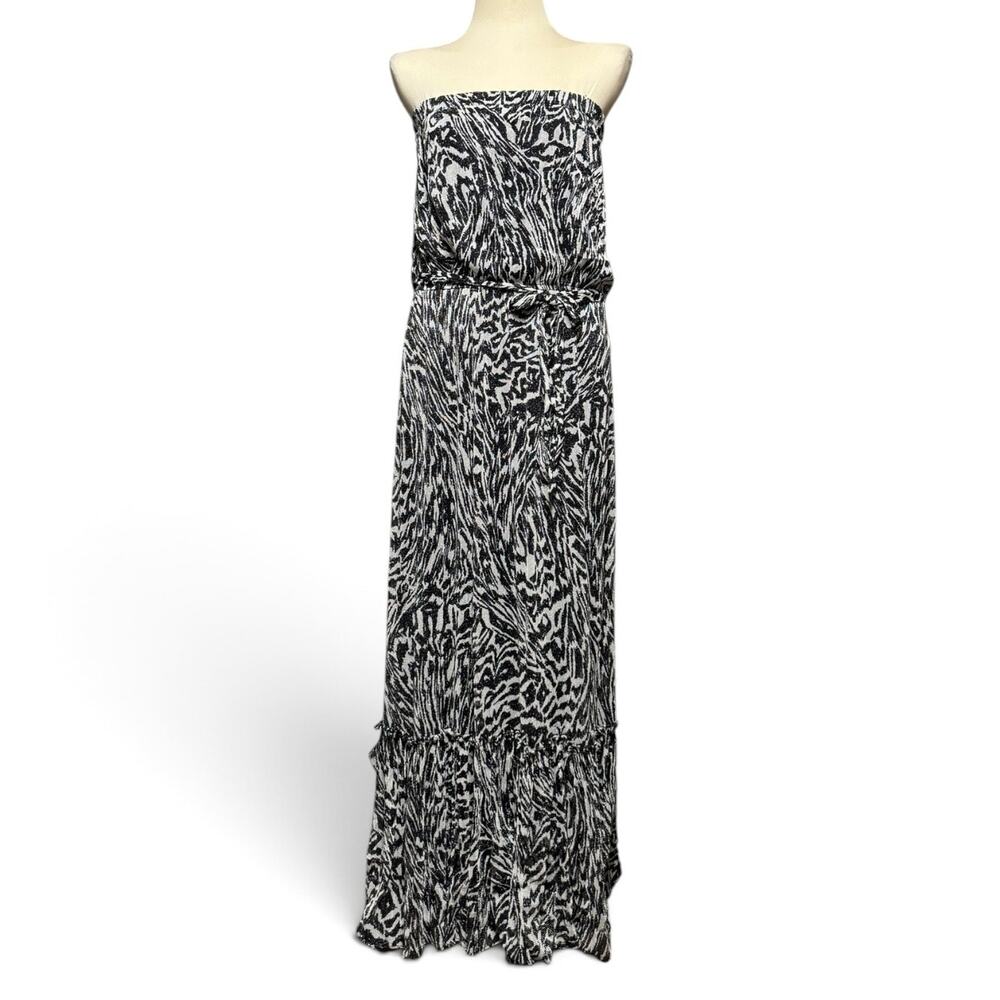 Lane Bryant Strapless Belted Maxi Dress Black Silver Zebra 22/24